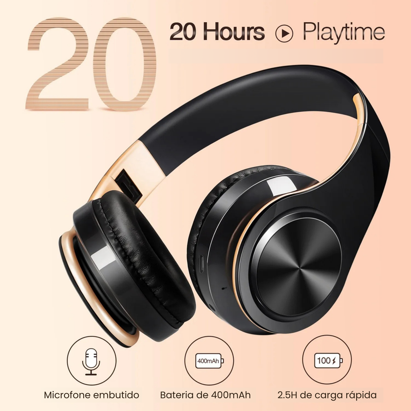 Fone de Ouvido Bluetooth Estéreo Premium – Design Dourado e Conexão Total!