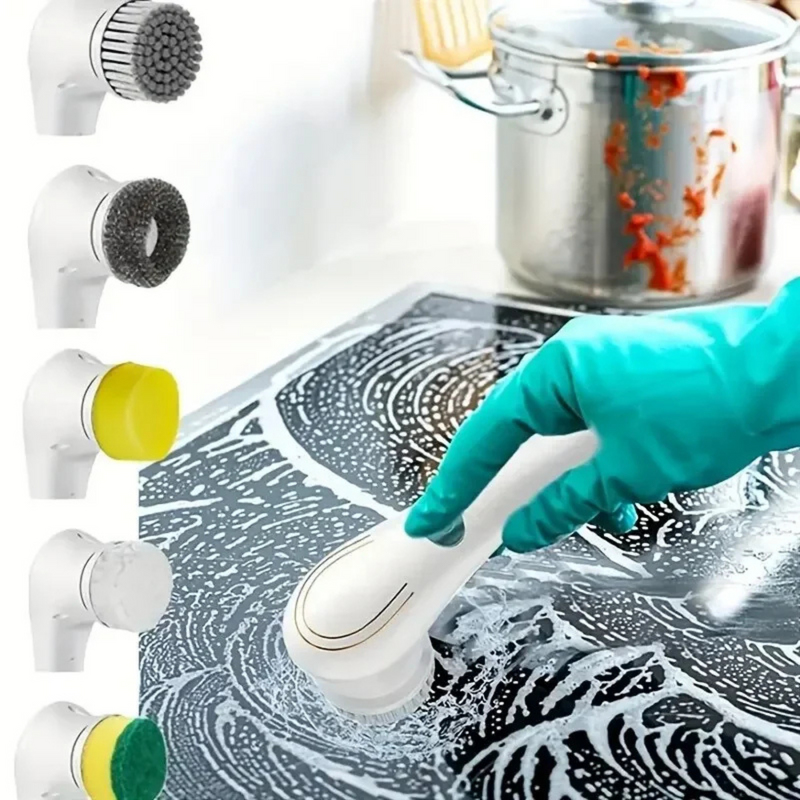 Escova de Limpeza Elétrica Multifuncional 5 em 1 para Banheiro e Utensílios de Limpeza de Cozinha