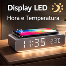 Carregador Sem Fio com Relógio Digital e Termômetro 3 em 1
