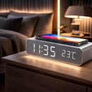 Carregador Sem Fio com Relógio Digital e Termômetro 3 em 1