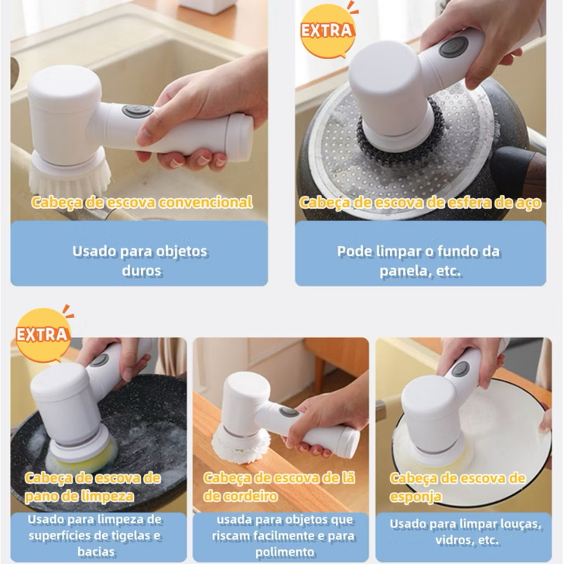 Escova de Limpeza 5 em 1 Sem Fio – Compacta